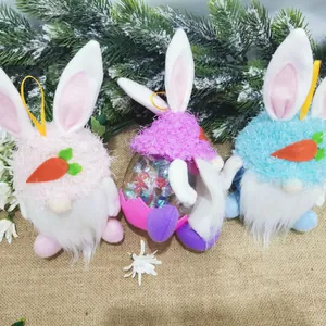 Three colorful plush bunny gnomes featured as creative candy jars for festive gifts.
