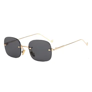 Occhiali da Sole Ovali Senza Montatura Aste in Metallo Oro Protezione UV400 Moda Coreana Eyewear Uomo Donna