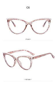 Viste dettagliate di montatura per occhiali cat-eye anti-luce blu con motivo a ragnatela