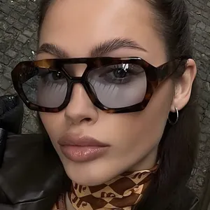 Bohemian Vintage Double Bridge Irregular Sunglasses For Women Men Fashion PC Frame AC Lens UV400 Protection Polygonal Shades