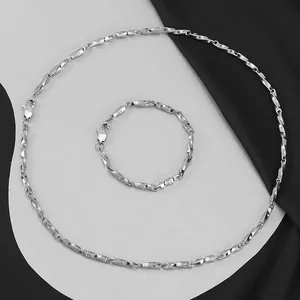 Minimalist silver stainless steel twisted link necklace and bracelet jewelry set