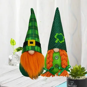 St. Patrick's Day gnomes with green shamrock and orange beard Irish festival decor