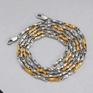 Minimalist two-tone stainless steel twisted chain necklace for hip hop style