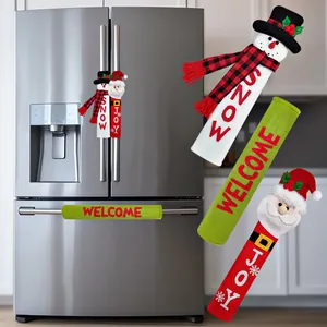 Christmas Refrigerator Door Handle Covers Set Santa Snowman Pattern Kitchen Appliance Protection Sleeves Holiday Home Decor