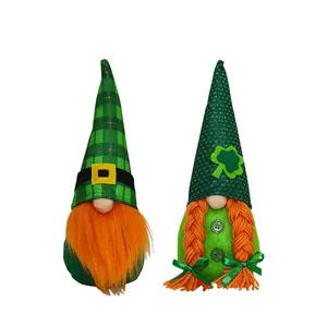 Handmade St. Patrick's Day gnomes with green shamrock and orange beard ornaments