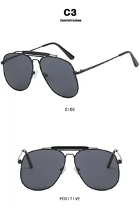 Detail views showing frontal and side profiles of fashion metal double bridge aviator sunglasses