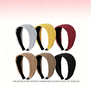 Korean Style Wide Pleated Headband For Women Retro Solid Color Fabric Hair Band Sweet Anti-slip Fashion Hair Accessories Headwear