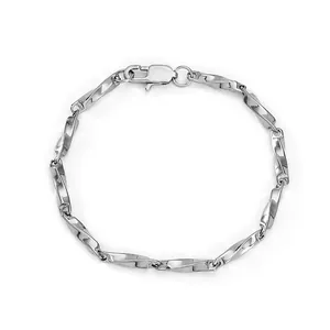 Minimalist stainless steel twisted square link chain for unisex hip hop jewelry styles.