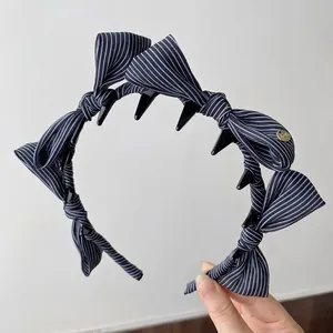 Retro gestreifter Schleifen-Haarreif mit Zähnen für Damen, Haarkamm-Accessoire