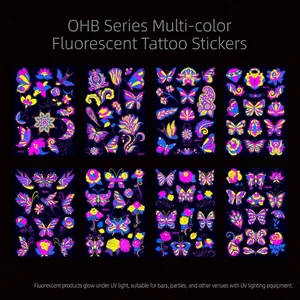 Lot de 8 tatouages temporaires fluorescents papillon pour visage et corps, réactif UV