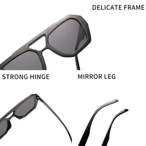Vintage double bridge irregular sunglasses with delicate frame and strong hinge.