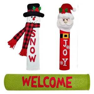 Decorative Christmas refrigerator door handle covers set with Santa and Snowman designs