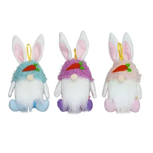 Set of 3 plush Easter bunny gnomes featuring carrot decorations and hanging loops