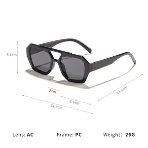 Professional retro irregular double-bridge sunglasses with black PC frame and AC lens