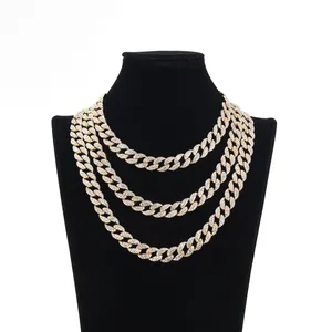 Triple-layered gold iced out Cuban link necklace with pavé rhinestones for hip hop style