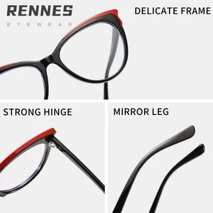 Occhiali da vista stile gatto anti-luce blu con montatura TR bicolore nero e rosso