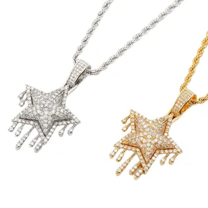 Luxe hiphop iced out ster druipende hanger kettingen in goud en zilveren afwerking