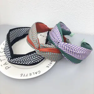 Cerchietto Nodo Largo Coreano Donna Motivo Spina Pesce Color Block Fascia Capelli Tessuto Intrecciato per Modellare Viso