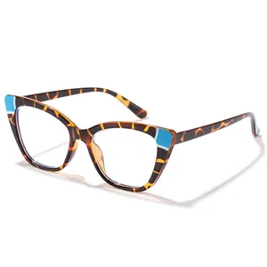 Modische Katzenaugen-Brille mit Blaulichtfilter und Schildpatt-Spleißrahmen für Damen.