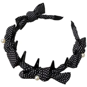Elegante cerchietto a pois in stile francese con denti a pettine e fiocchi di perle