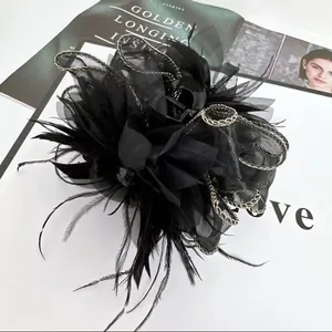 Große Netzfeder Schleife Haarklammer Eleganter Schwarzer Shark Clip Vintage Prinzessin Stil Haarnadel Zubehör Für Damen