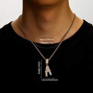 Detail shot of men's hip hop letter A pendant necklace with size and weight info