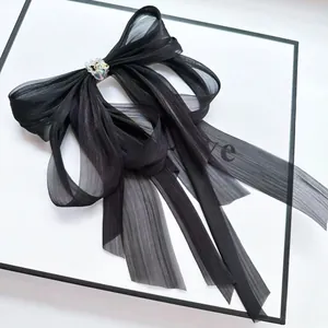 Fermaglio per Capelli a Farfalla in Rete Oversize Con Nastri Lunghi Perla Artificiale Strass Clip a Molla Accessori