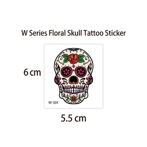 Colorful Day of the Dead flower skull waterproof tattoo sticker for Halloween