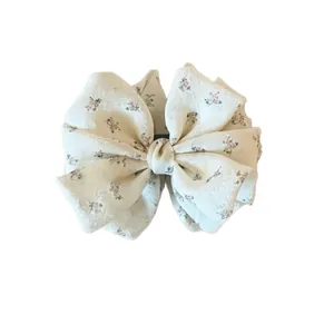 Elegant floral print fabric bow banana clip for stylish back of head hair styling