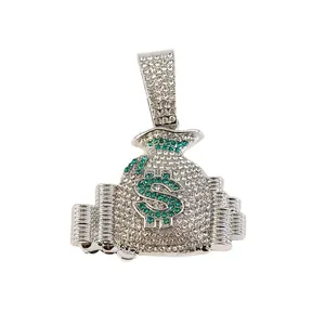 Collier avec pendentif sac d'argent signe dollar glacé pour bijoux hip hop tendance