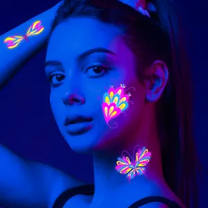 Tatouages temporaires papillon fluorescents pour visage, idéal festivals et soirées