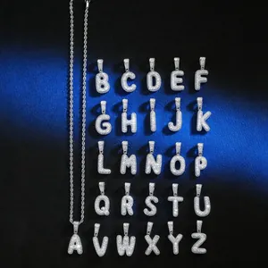 Hip Hop Iced Out Zirkonia Bubble Letter Anhänger Halskette Kupfer Gold Silber Plattiert Alphabet Kordelkette Mode Schmuck Für Herren Damen