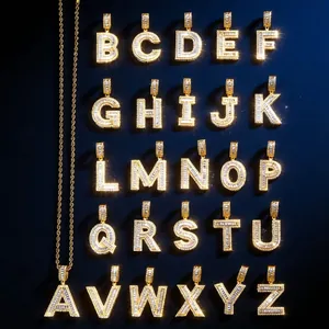 Hip Hop Iced Out Baguette Zirconia Alphabet Pendant Necklace For Men Women Copper Gold Silver Plated Rope Chain Jewelry