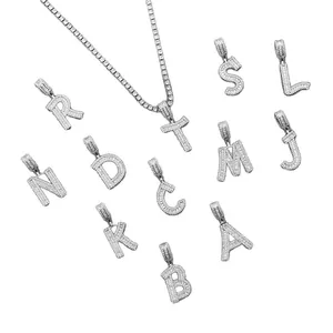 Iced out alphabet initial pendant necklace with cubic zirconia for men's hip hop style