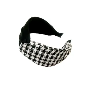Retro Französisch Stil schwarz weiß Hahnentritt verknotet Stirnband für Frauen Haar