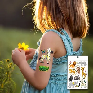 Kids Gold Foil Cartoon Animal Temporary Tattoo Stickers Water Transfer Cute Jungle Wildlife Body Art Stickers For Party