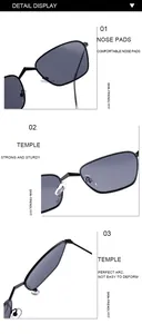 Close-up detail of metal irregular sunglasses nose pads and skin-friendly temples