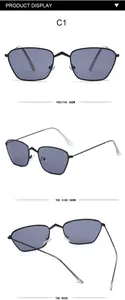 Detailed view of retro irregular small frame metal sunglasses from multiple angles.
