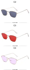 Side view showing three color variants of metal irregular frame retro sunglasses