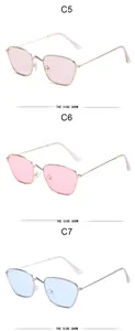 Detail side views of retro irregular small frame metal sunglasses in three trendy colors