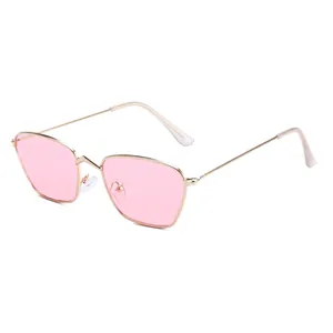 Vintage irregular metal small frame sunglasses with pink lenses for women hip hop style