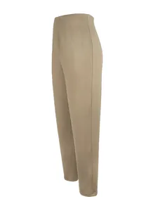 Detailansicht der schmal zulaufenden Hose mit hoher Taille in Khaki aus Stretchstoff