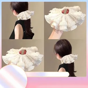Elastico per Capelli Plicsettato con Bordo in Pizzo Stile Francese per Donna Elegante Elastico Grande in Tessuto Accessori Moda