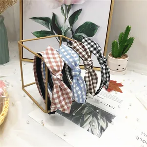 Korean Style Bunny Ear Headband Plaid Pattern Fabric Wide Hairband Sweet Cute Hair Accessories For Women Face Wash Daily