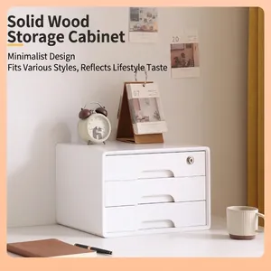 Minimalist white solid wood desk organizer with three drawers for office storage