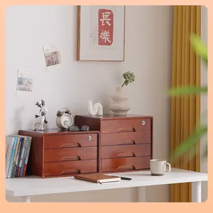 High-quality vintage wooden desktop drawer organizer with multi-layer storage for office