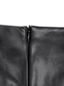 Detailed macro shot of an invisible zipper on a fashionable black PU leather skirt