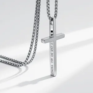 Titanstahl Kreuz Anhänger Halskette Graviert I Can Do All Things Für Herren Damen Unisex Vintage Religiöser Modeschmuck Geschenk