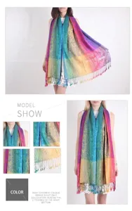 Châle bohème en coton et lin à motif paisley arc-en-ciel avec longues franges