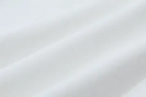 Macro detail showing the high-quality 230g white cotton fabric texture for slim-fit t-shirt